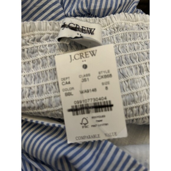 J.CREW Striped Sleeveless Belted Tiered Dress 8 Blue Knee Square Neck NWT B38 - Picture 6 of 7